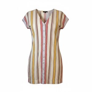 Madewell Linen Blend Multicolor Striped V-Neck Dress